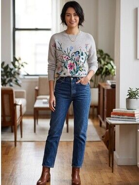Bloomingdales Pure Cashmere Floral Embroidered Sweater XS